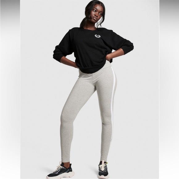 🔥🔥🆕VICTORIAS SECRET PINK HIGH WAIST FULL LENGTH LEGGING BLACK/WHITE SIDE STRIPE - Picture 7 of 7